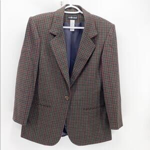 Vintage sag harbor boxy blazer wool oversized micro plaid academia size 10